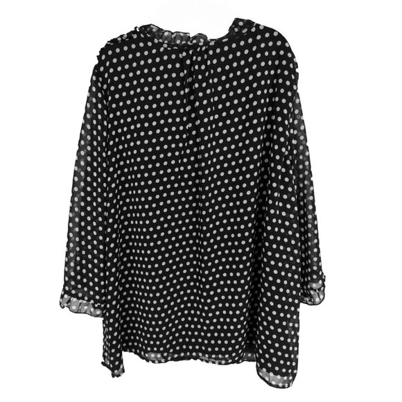 Suzanne Betro 4X BLACK White Polka Dot Ruffle Neck 3/4 Sleeve Top Tunic Blouse - Picture 3 of 14